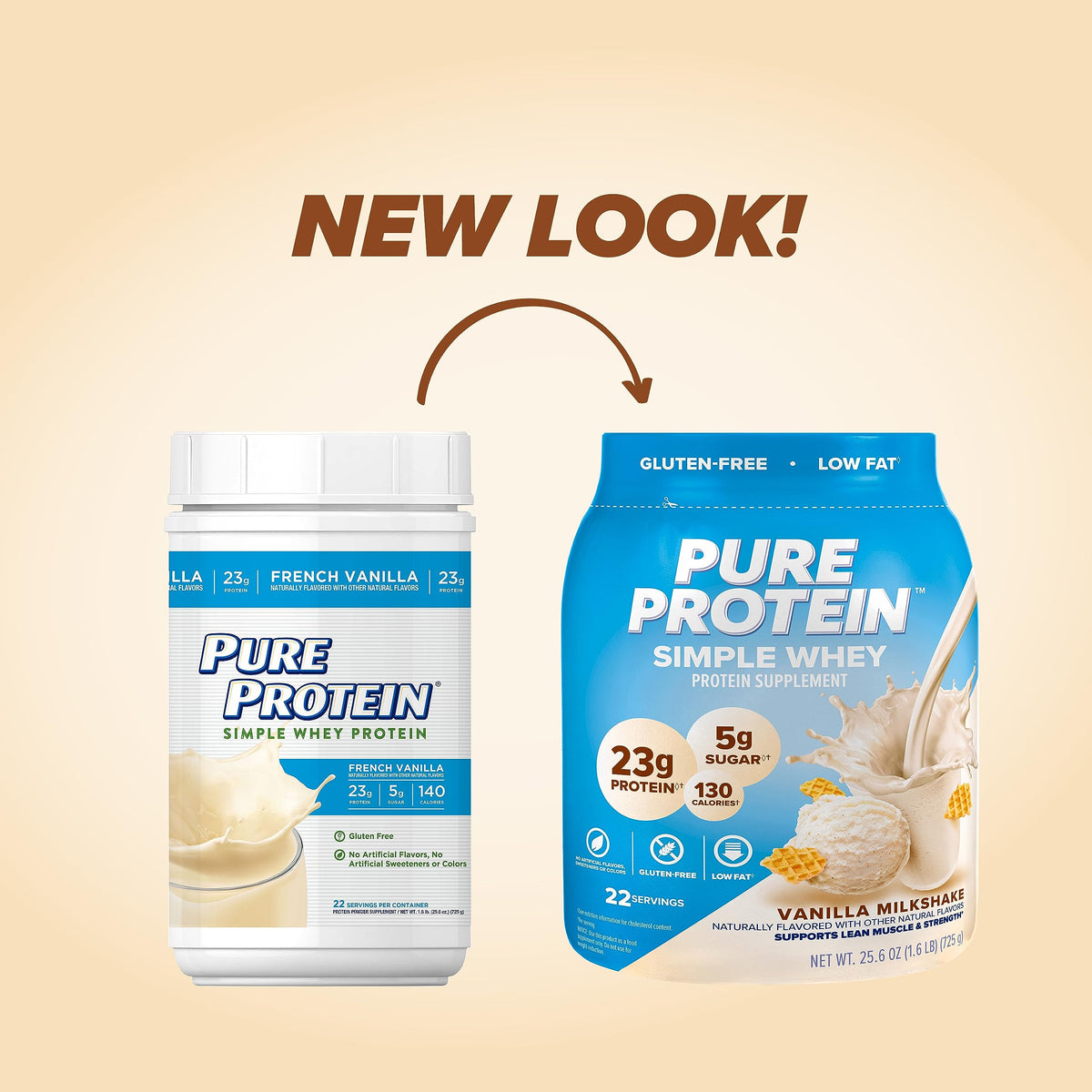 Pure Protein Simple Whey Powder - High Protein, Low Sugar, Gluten-Free, French Vanilla