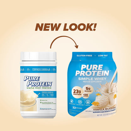 Pure Protein Simple Whey Powder - High Protein, Low Sugar, Gluten-Free, French Vanilla