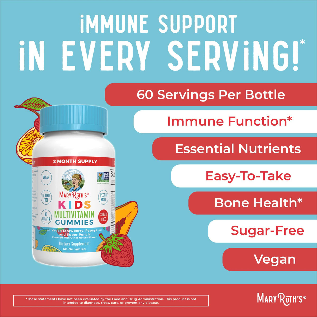Kids Vitamins by MaryRuth's | Sugar Free | 2 Month Supply | Kids Multivitamin Gummies
