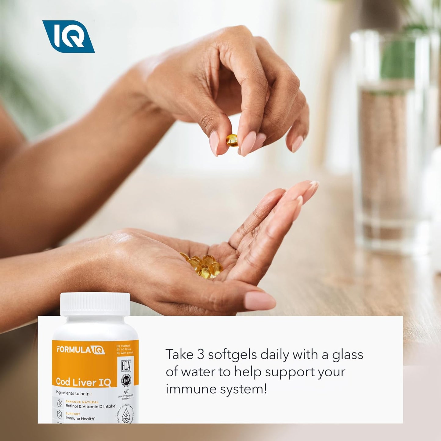 Formula IQ - Cod Liver IQ - Cod Liver Oil Softgels - Natural Source of Vitamins A & D and Omega-3 Fatty Acids - Heart, Liver & Immune Health - 100 Softgels