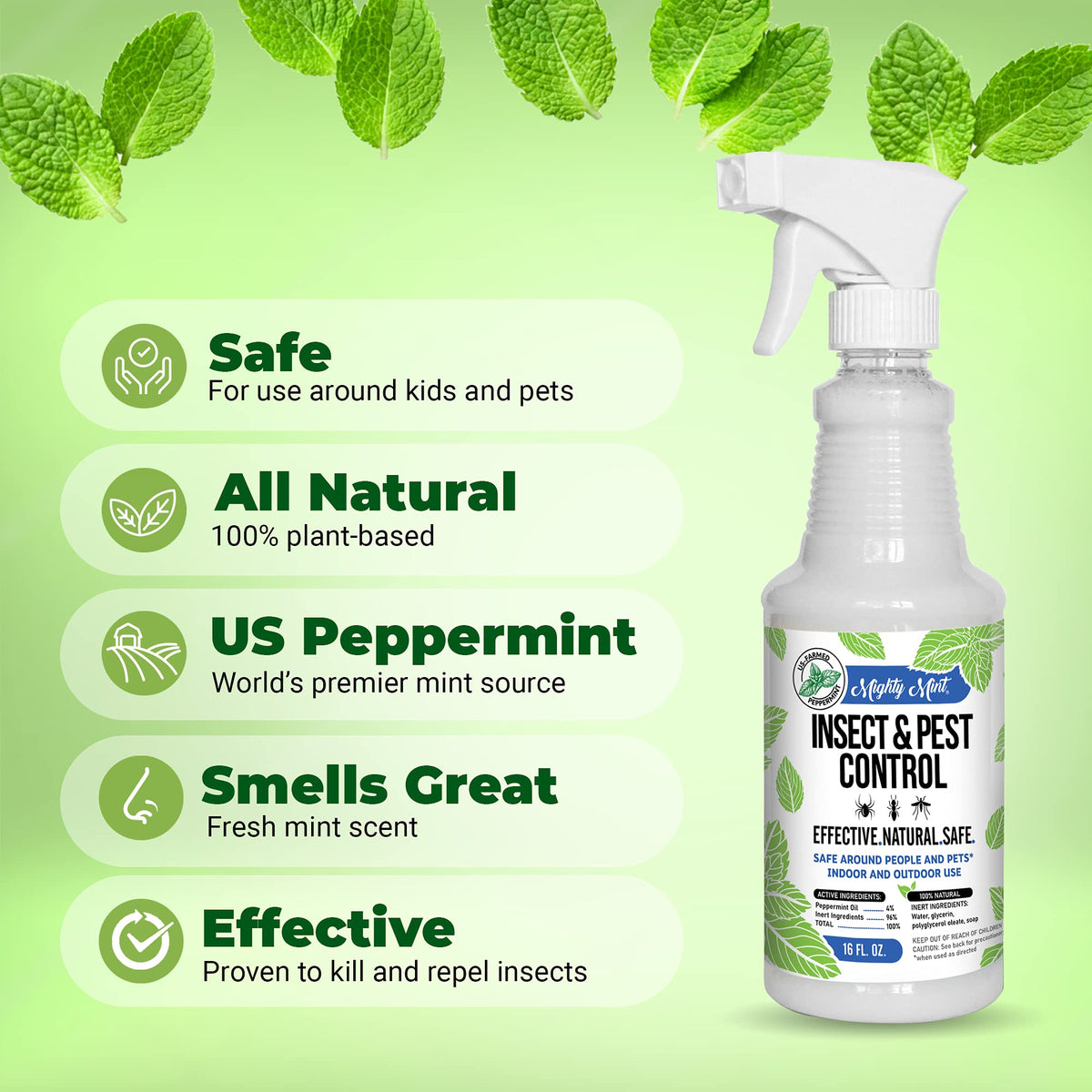Mighty Mint 16 oz Peppermint Oil Insect & Pest Spray - for Spiders, Ants