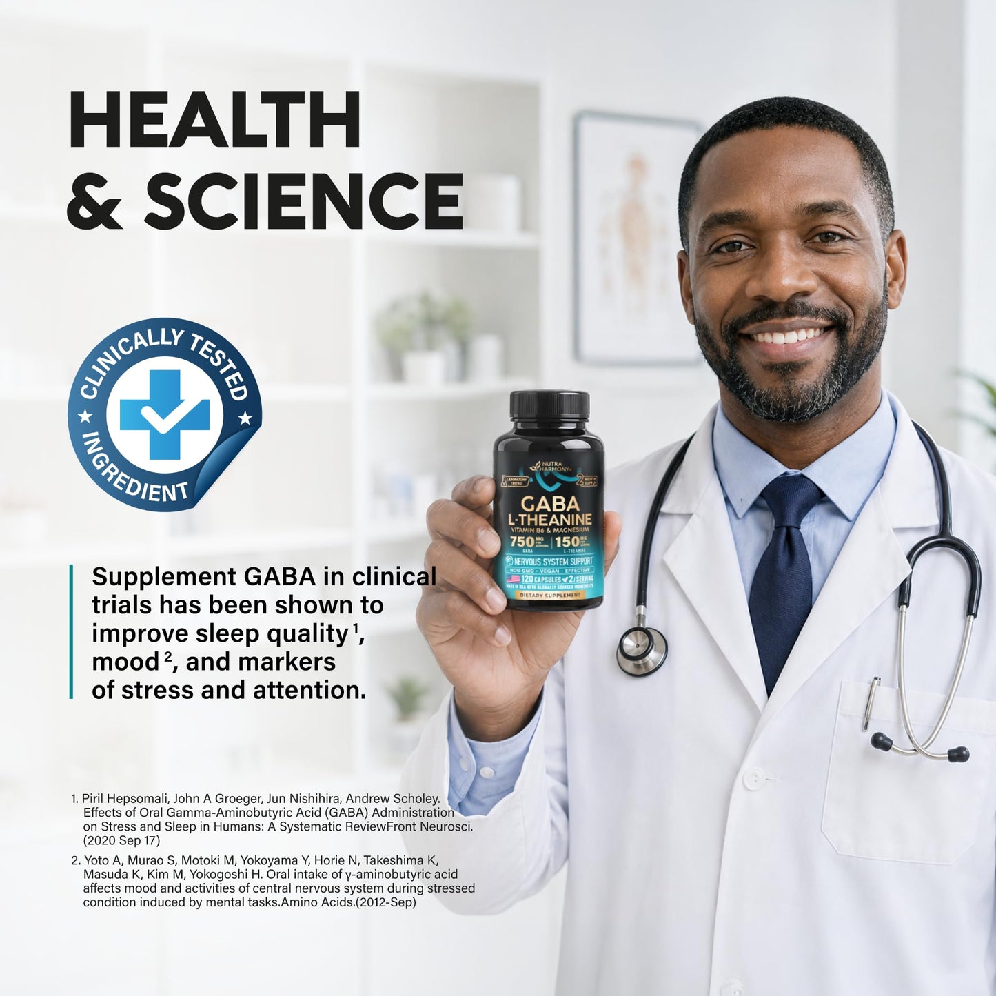 GABA L-Theanine 900 mg - Magnesium | Vitamin B6 - Calm, Sleep, Relaxation & Mood Support - Lab Tested - 750 mg Gamma AminoButyric Acid, 150 mg L-Theanine - Non-Habit Forming, Vegan - 120 Capsules