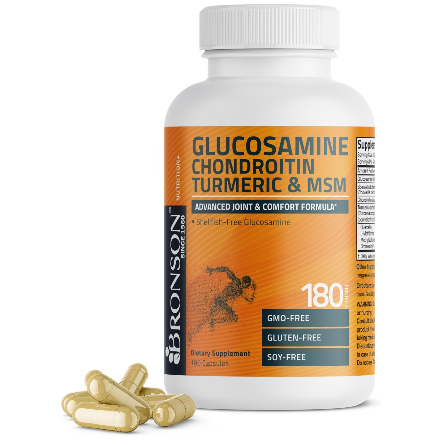 Bronson Glucosamine Chondroitin Turmeric & MSM Joint Support, 60 Capsules | Standardized Boswellia, Shellfish-Free Glucosamine, Mobility & Comfort Support, Non-GMO, Gluten-Free & Soy-Free