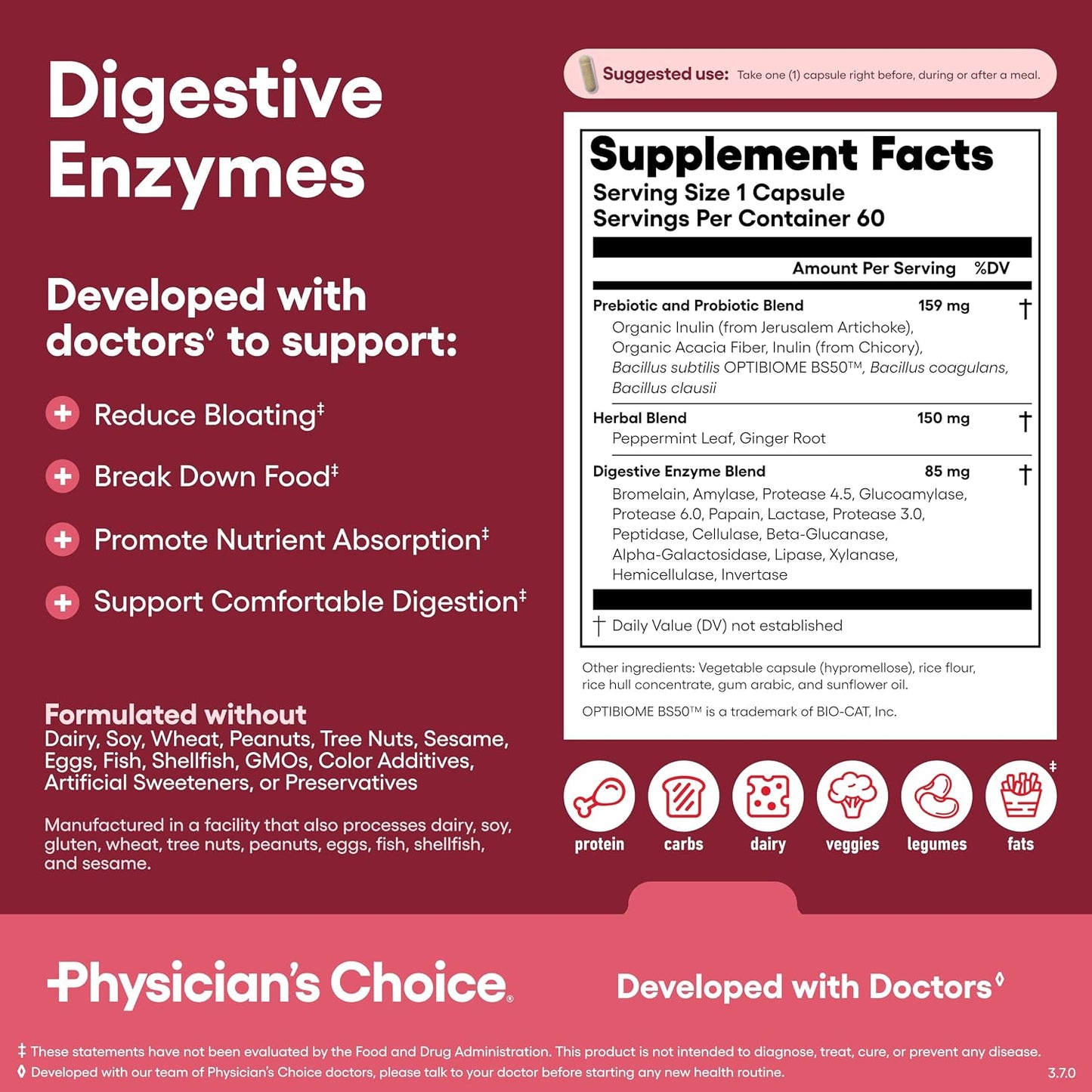 Physician's CHOICE Complete Gut Health Bundle for Bloating, Digestive Health, Immune, & GLP-1 Support - 60 Billion Probiotic 30CT + Digestive Enzymes 60CT + Prebiotic Fiber Gummies 60CT