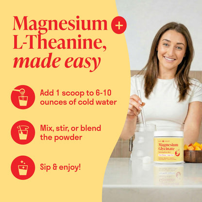 Magnesium Glycinate Powder + L Theanine, 60 Servings, 300mg, Mixed Berry