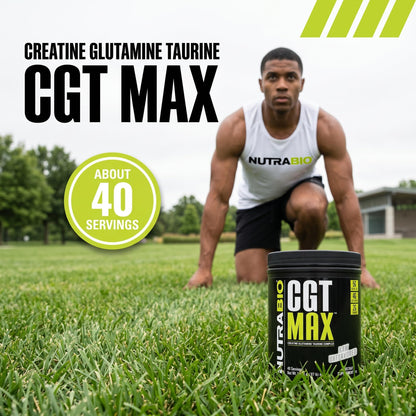 NutraBio CGT-MAX Powder- Creatine, Glutamine and Taurine to Support Muscle Recovery and Strength - 40 Servings - Unflavored