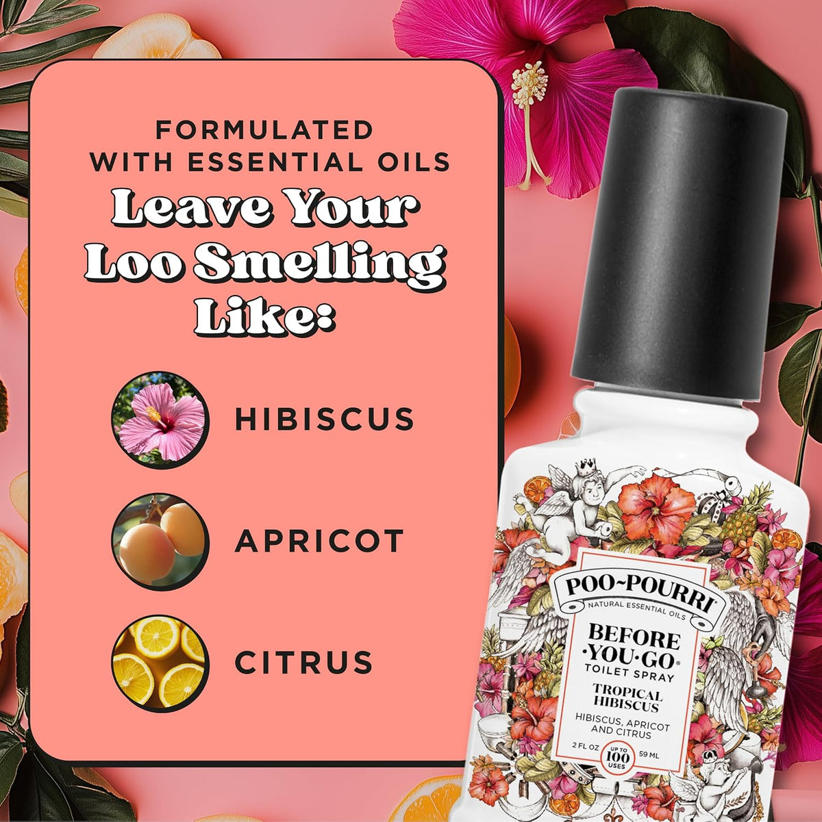 Poo-Pourri Before-You-Go Toilet Spray, Tropical Hibiscus, 2 Fl Oz - Hibiscus, Apricot and Citrus