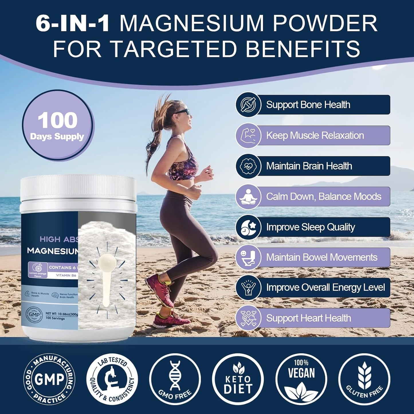 NATURE TARGET Magnesium Powder Supplement for Women & Men, 100 Servings | Magnesium Complex With L-Theanine And Vitamin B6 For Muscle, Heart And Brain Support; Vegan, Sugar-Free, Lemon-Orange Flavor