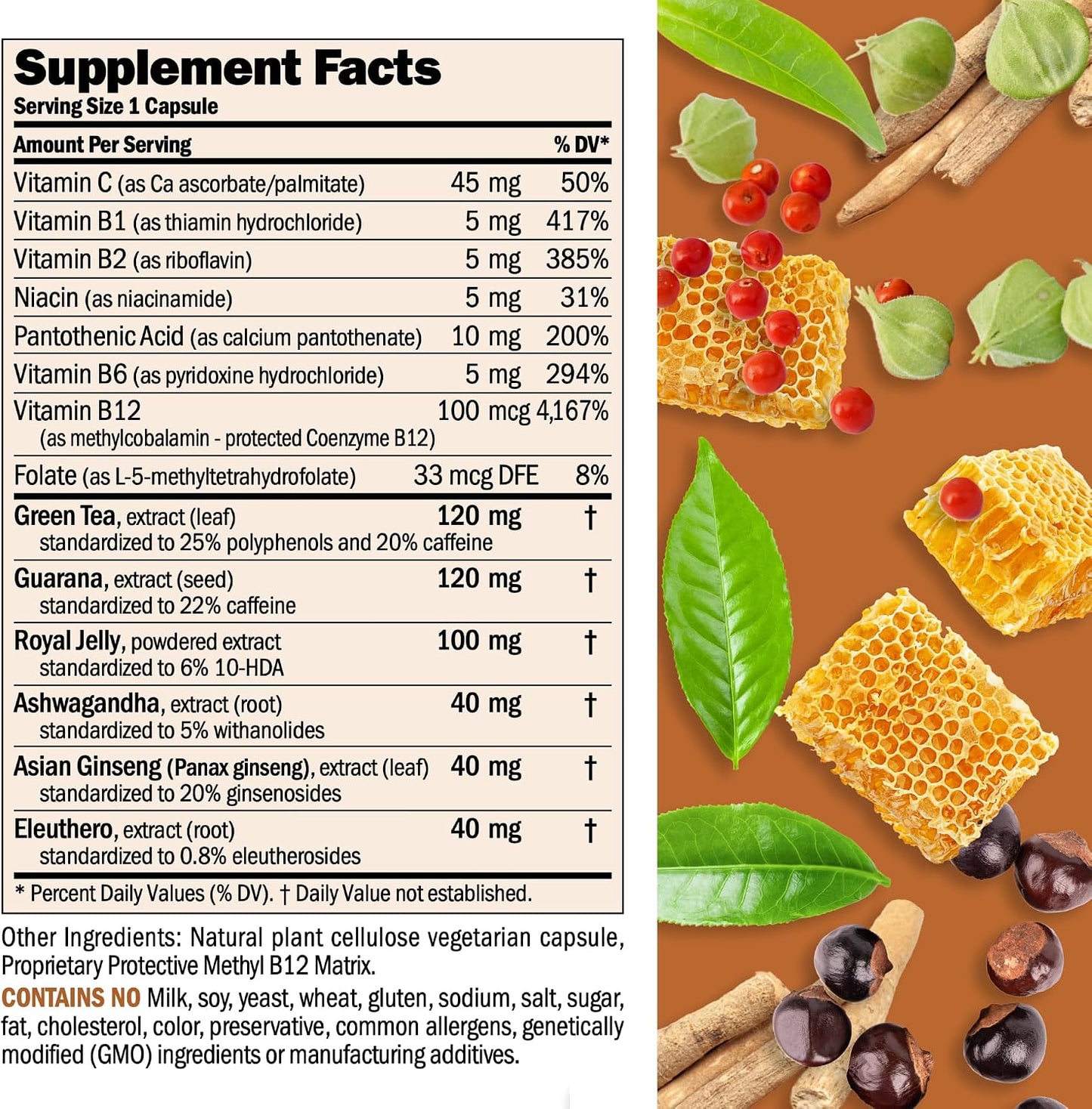 ANDREW LESSMAN Urgent Energy 60 Capsules - Provides a Safe, Healthy Means of Enhancing Energy Levels and Feelings of Well-Being, Green Tea, Guarana, Ginseng, Royal Jelly, Ashwagandha, B-Complex