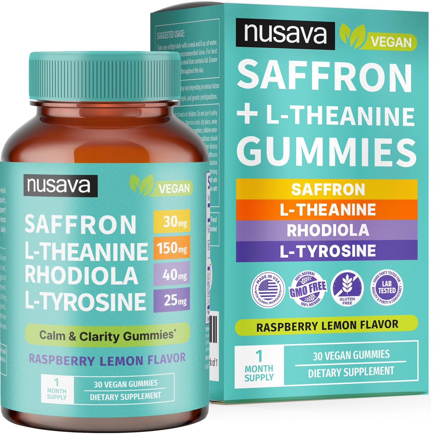 4-in-1 Saffron Gummies - Saffron Supplements with Rhodiola Rosea, L Theanine Gummies & L-Tyrosine - Saffron Extract Mood Support Supplement for Calm & Focus - Vegan, Non-GMO & Gluten-Free (30 Ct)