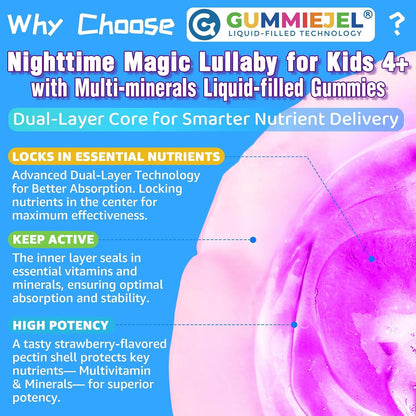 Kids 4+ Magnesium + Saffron Sleep Gummies, Relax Happy Filled Gummy, Bedtime Calcium Zinc, Mineral + Multivitamin Gummies, Melatonin Free | Vitamin D3 K2 | Bone, Only Need 1 Gummy - Sweet Dream Magic