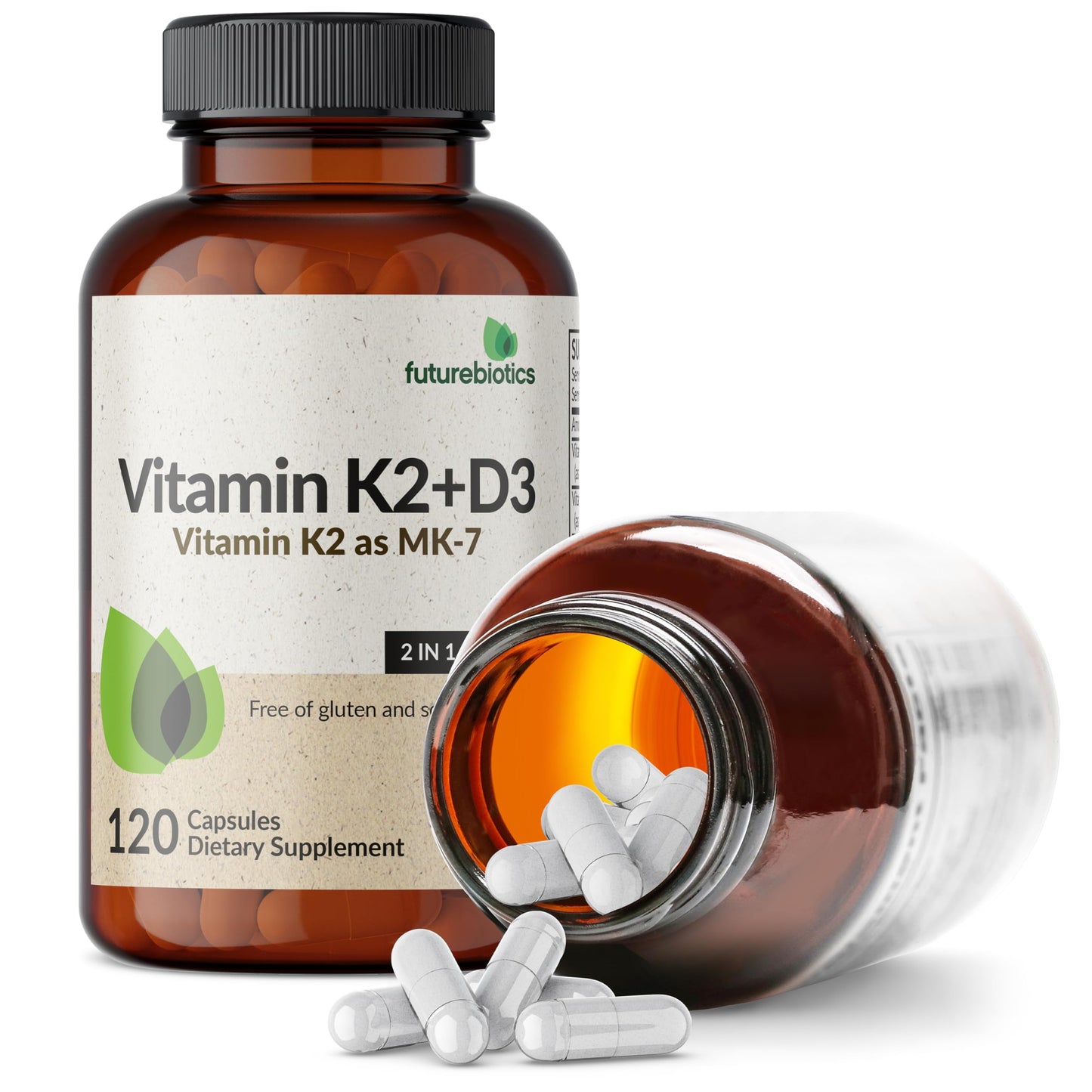 Futurebiotics Vitamin K2 (MK7) with D3 Supplement - Non-GMO Formula - 5000 IU Vitamin D3 & 90 mcg Vitamin K2 MK-7, 120 Vegetarian Capsules