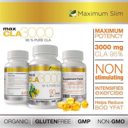 MAX CLA 3000, High Potency, Natural Weight Loss Exercise Enhancement, Increase Lean