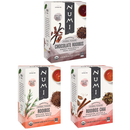 Numi Organic Rooibos Tea Variety Pack, 18 Tea Bags (Pack of 3), Chocolate Rooibos