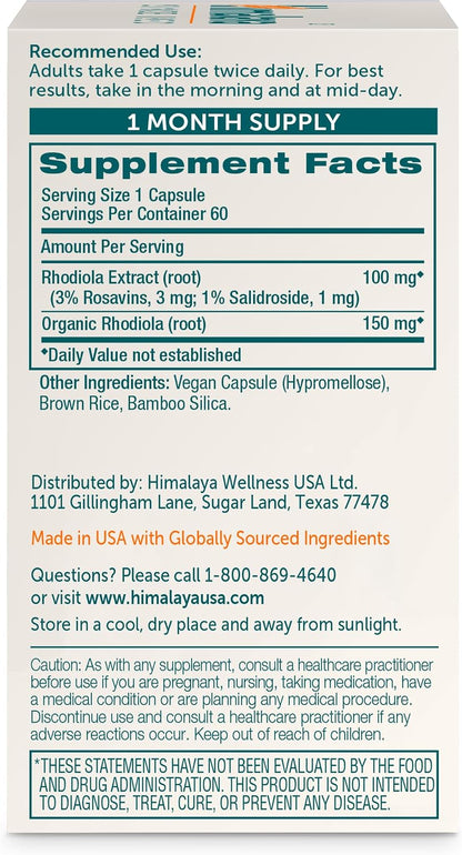 Himalaya Rhodiola Rosea Extract - Herbal Rhodiola Rosea Supplements for Supporting Stress Relief, Energy, and Exercise Endurance - Vegan, Gluten Free, 250 mg, 60 Capsules