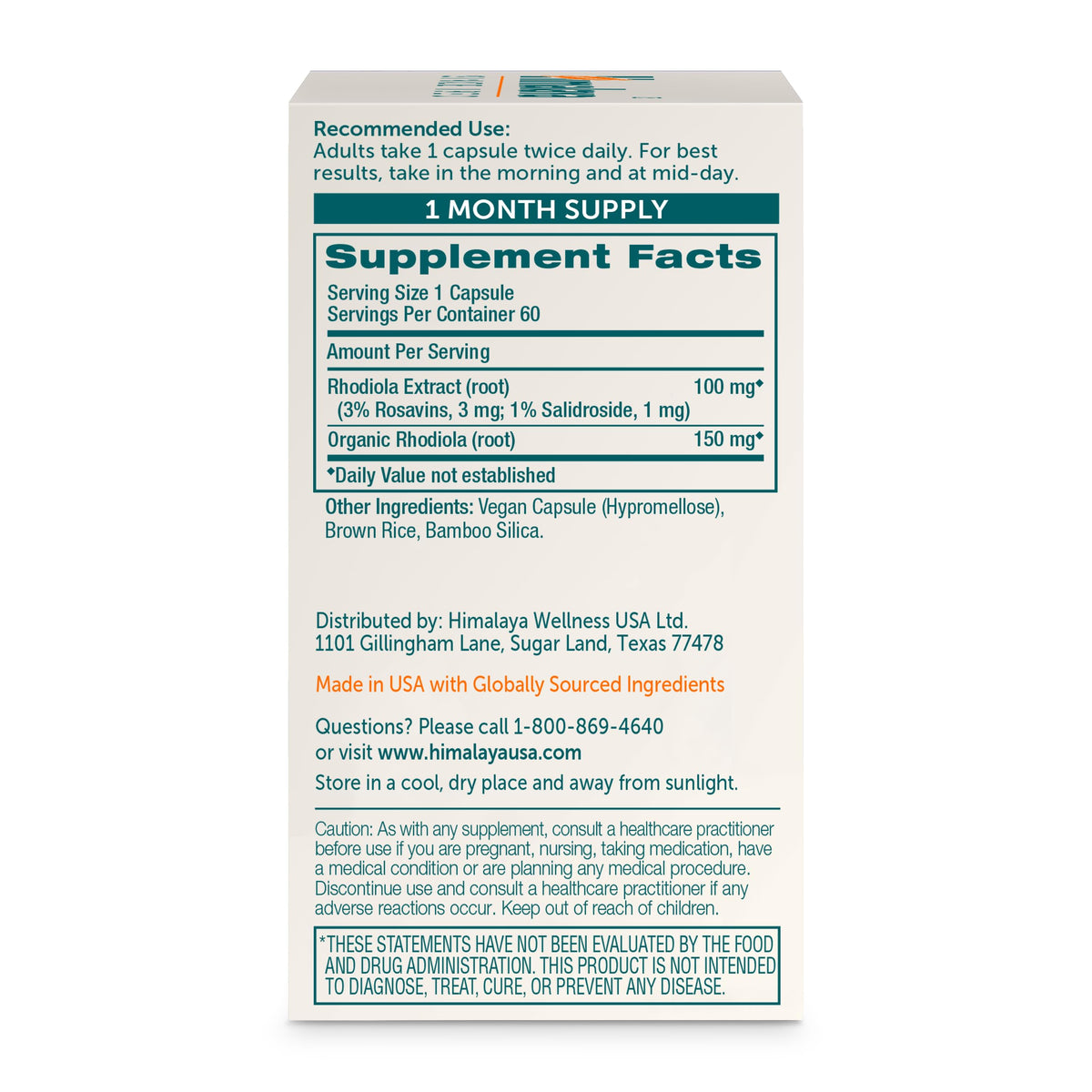 Himalaya Rhodiola Rosea Extract - Herbal Rhodiola Rosea Supplements for Supporting Stress Relief, Energy, and Exercise Endurance - Vegan, Gluten Free, 250 mg, 60 Capsules
