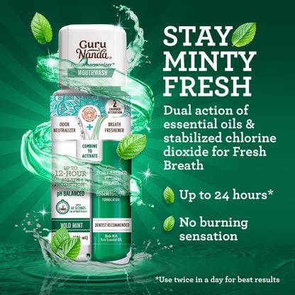 GuruNanda Dual Barrel Fresh Breath Mouthwash with Xylitol, Mint, 3x20 oz