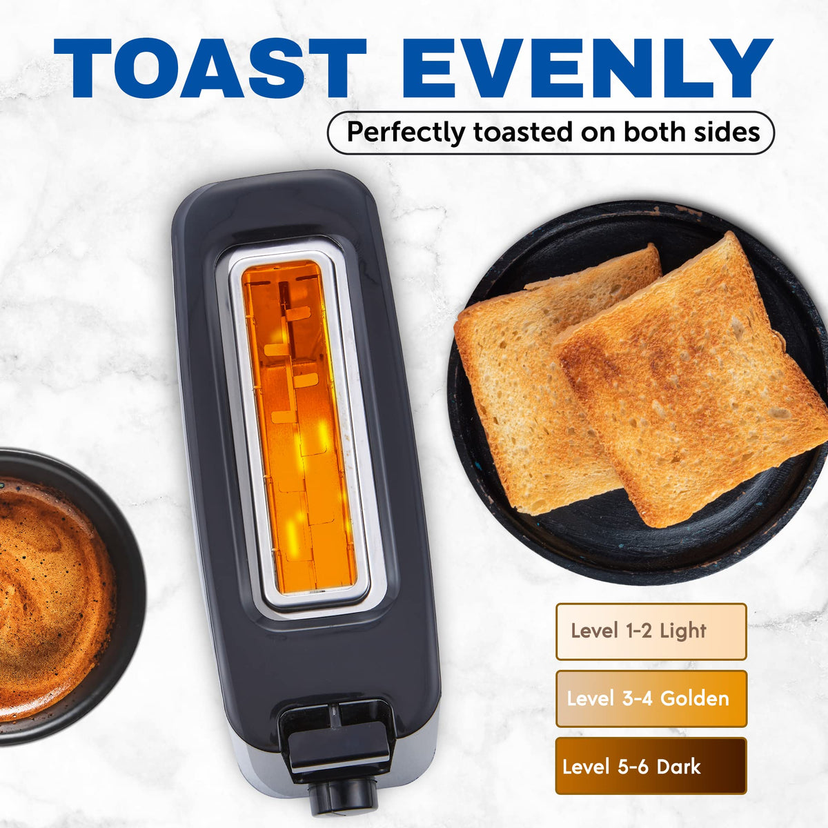 Elite Gourmet ECT118B Cool Touch Single Slice Toaster, 6 Toasting Levels & Wide Slot