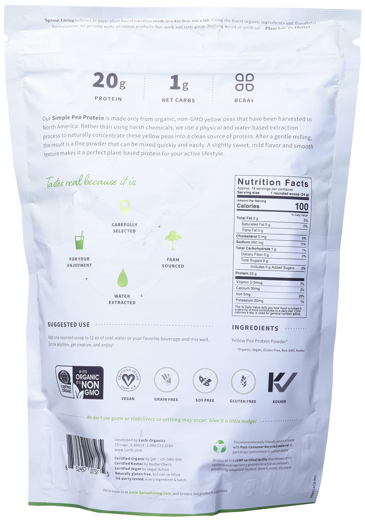 Sprout Living Organic Pumpkin Seed Protein Powder, Unflavored, 20 Grams of Plant Based Protein Powder Without Artificial Sweeteners, Non Dairy, Non-GMO, Vegan, Gluten Free (1 Pound, 14 Servings)
