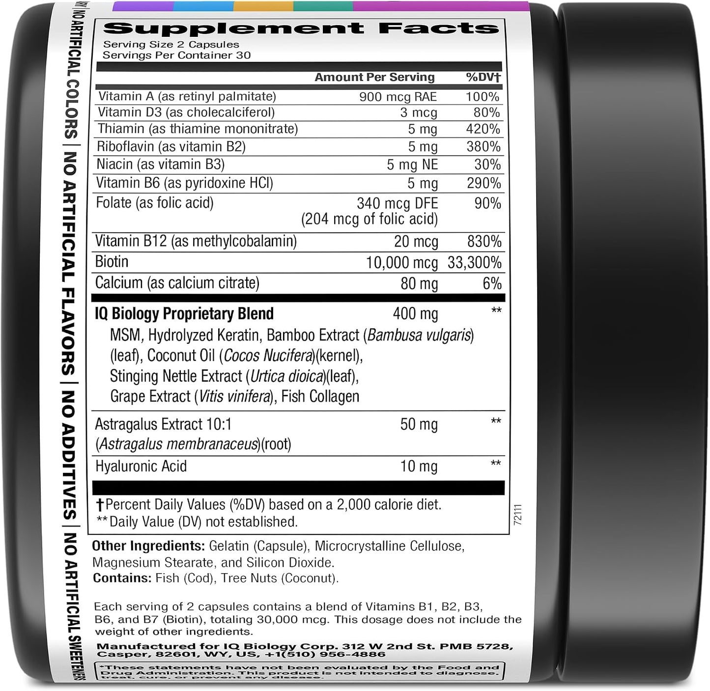 Biotin 10,000 mcg Supplement - Hair Growth Support for Women & Men - 60 pcs | Hair Skin and Nail Vitamins with Keratin, Collagen, Hyaluronic Acid & Vitamin B Complex - 30,000 mcg Hair Vitamins Complex