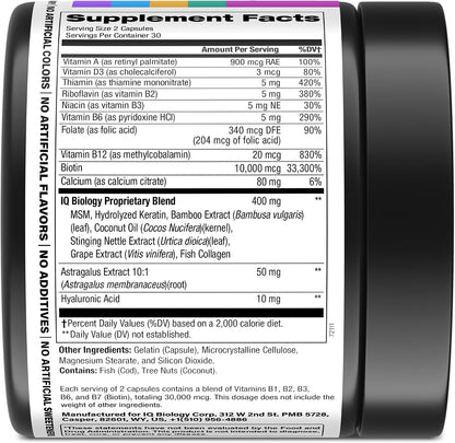 Biotin 10,000 mcg Supplement - Hair Growth Support for Women & Men - 60 pcs | Hair Skin and Nail Vitamins with Keratin, Collagen, Hyaluronic Acid & Vitamin B Complex - 30,000 mcg Hair Vitamins Complex