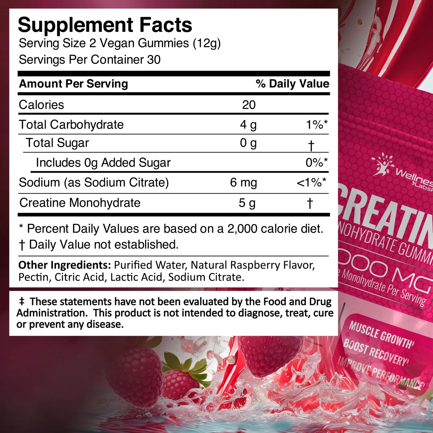 Creatine Gummies 5000mg, 30 Servings Creatine Monohydrate Gummies - Third-Party Tested Creatine for Women, Strawberry Flavor Creatine for Men, Muscle Growth, Strength, and Recovery - Pack of 1