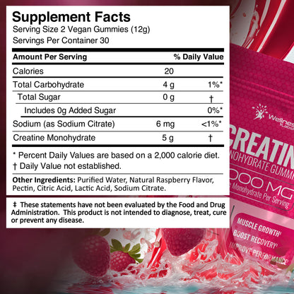 Creatine Gummies 5000mg, 30 Servings Creatine Monohydrate Gummies - Third-Party Tested Creatine for Women, Strawberry Flavor Creatine for Men, Muscle Growth, Strength, and Recovery - Pack of 1