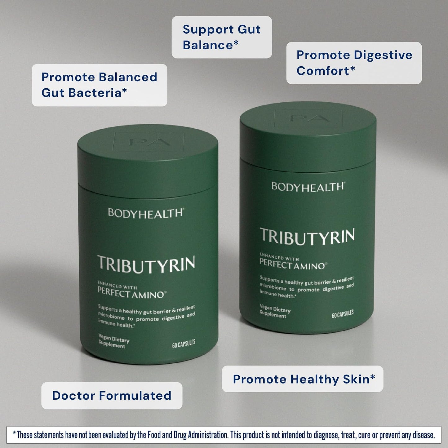 BodyHealth Tributyrin 200mg - Tri-Butyrin Supplement for Gut Health Support, Digestive Comfort, Microbiome Balance & Immune Support* - 60 Capsules