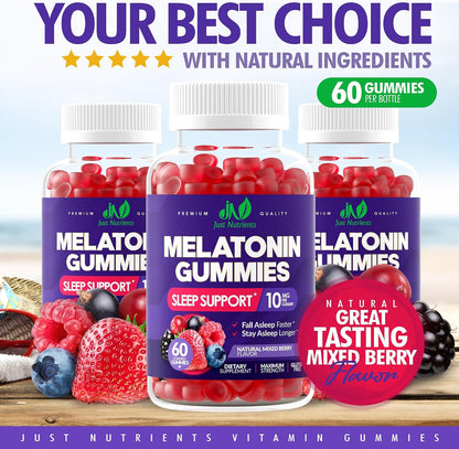 Melatonin 10mg Gummies with 10mg of Melatonin Per Gummy (60 Servings) | Maximum Strength Sleep Support for Adults - Gluten-Free, Vegetarian, Great Tasting Mixed Berry Flavor - 60 Servings