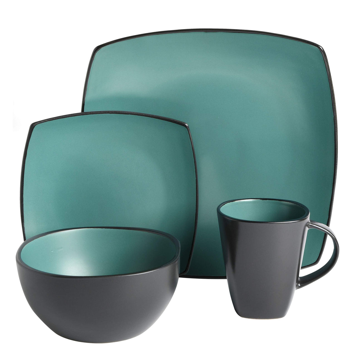 Gibson Soho Lounge Square Reactive Glaze Stoneware Dinnerware Set, Service for 4