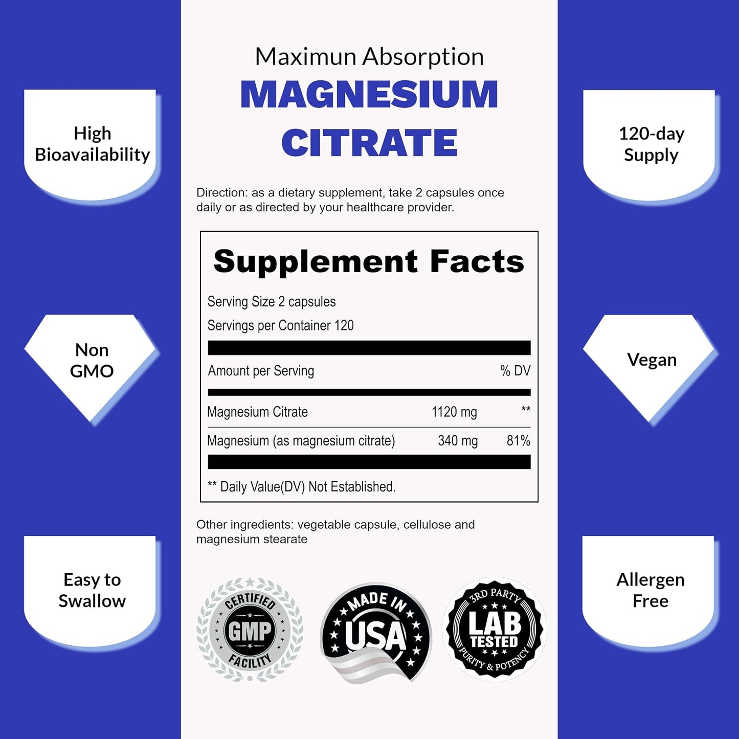 UpNourish Magnesium Citrate 1120mg and Liposomal Vitamin D3 5000IU K2 100mcg Bundle