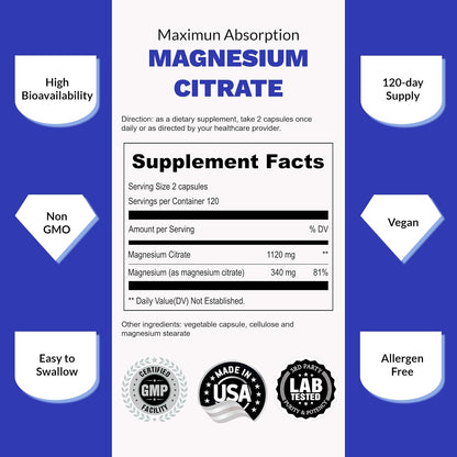 UpNourish Magnesium Citrate 1120mg and Liposomal Vitamin D3 5000IU K2 100mcg Bundle