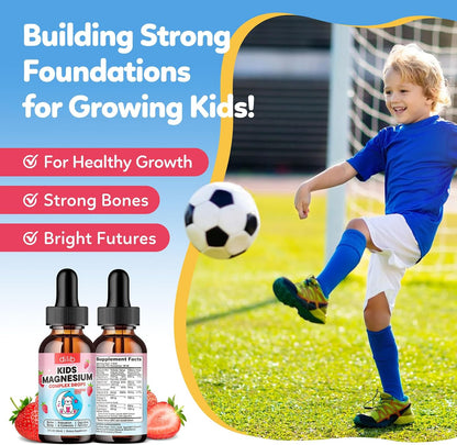 Kids Magnesium Liquid Drops - Liquid Magnesium Glycinate for Kids, Citrate Supplement with L-theanine, Omega-3, Vitamin B12, D3 for Sleep, Calm, Relaxation, Brain, Bones, Strawberry 2 Fl Oz