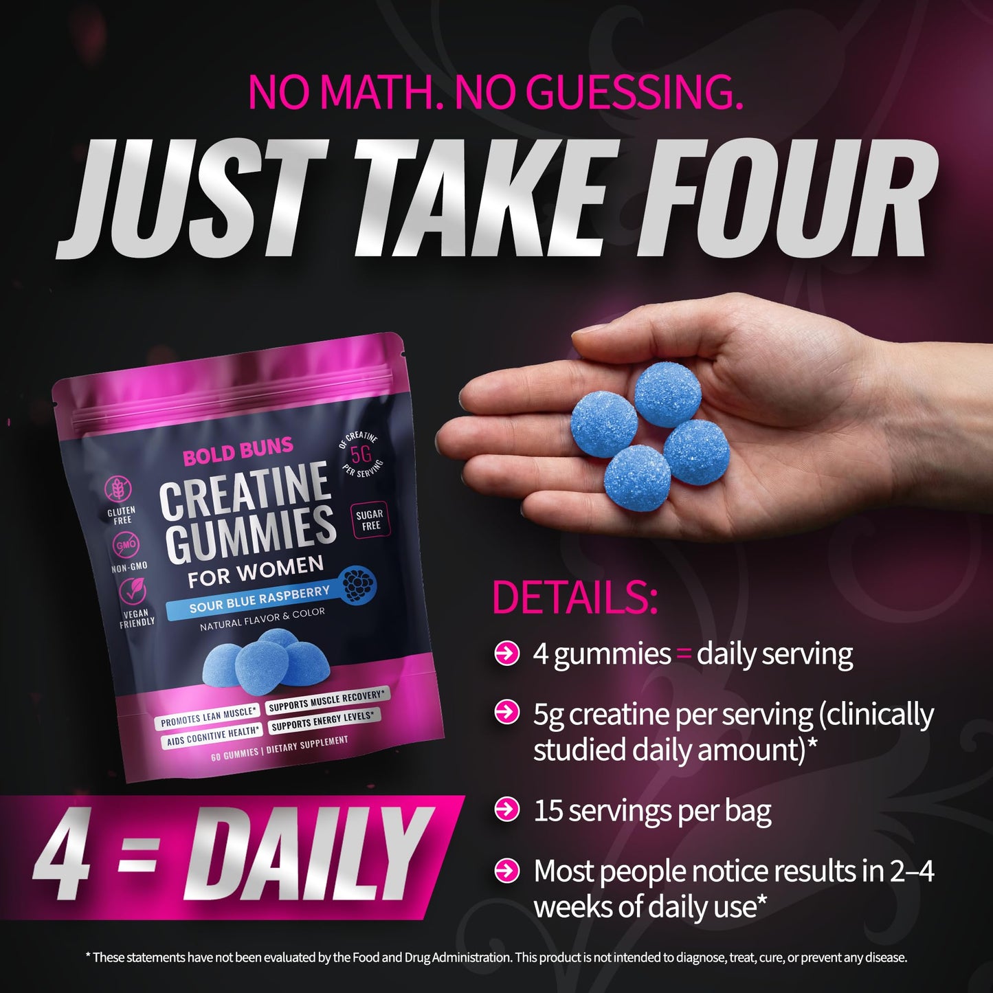 Bold Buns Creatine for Women – Supplement with Collagen & BCAA – Supports Muscle Development, Post-Workout Recovery, Skin Elasticity, Healthy Hair & Nail (30 Servings, Unflavored)