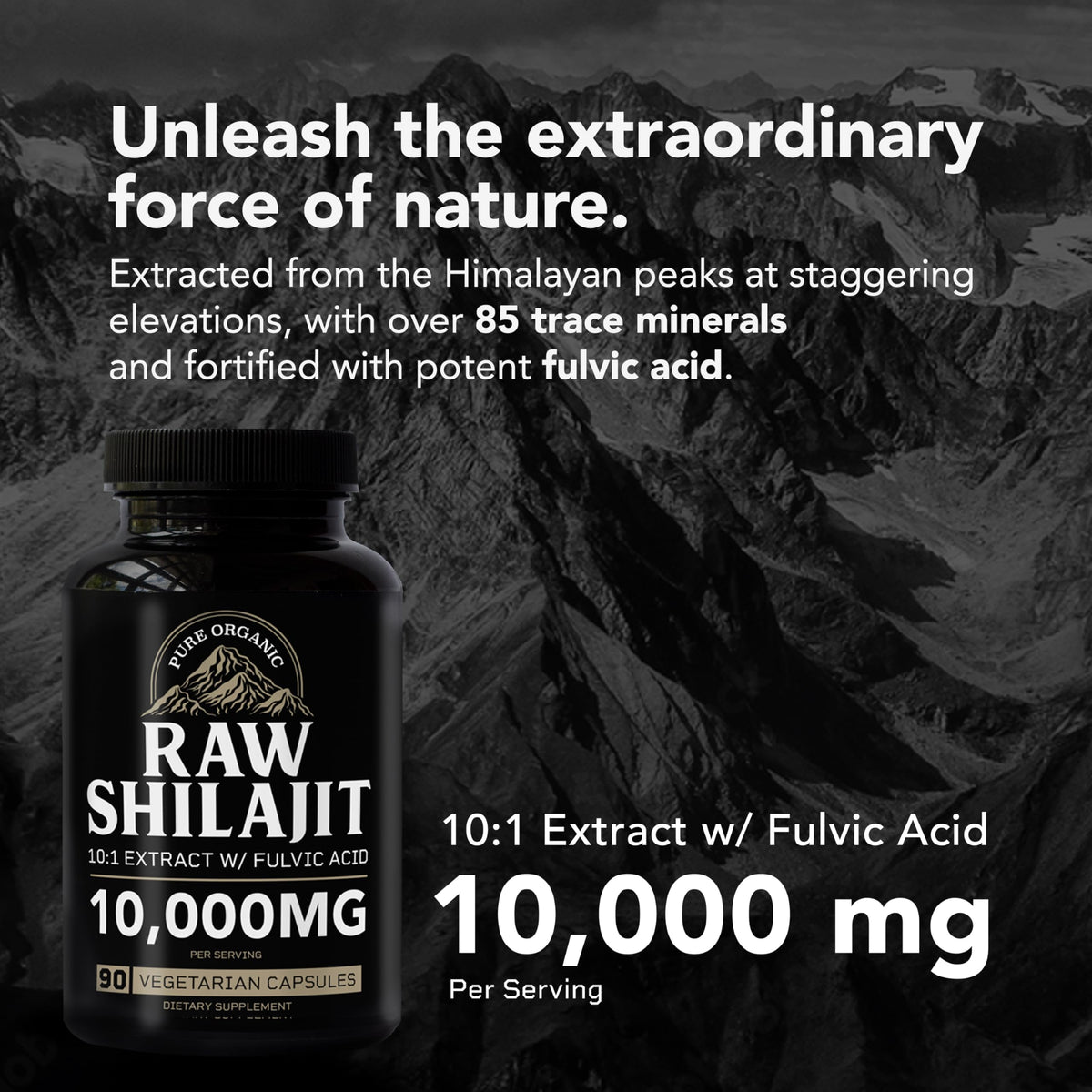 Shilajit for Men 10000mg Max Potency Vegan Capsules 90 Count with Fulvic Acid & Over