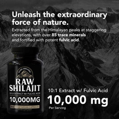 Shilajit for Men 10000mg Max Potency Vegan Capsules 90 Count with Fulvic Acid & Over