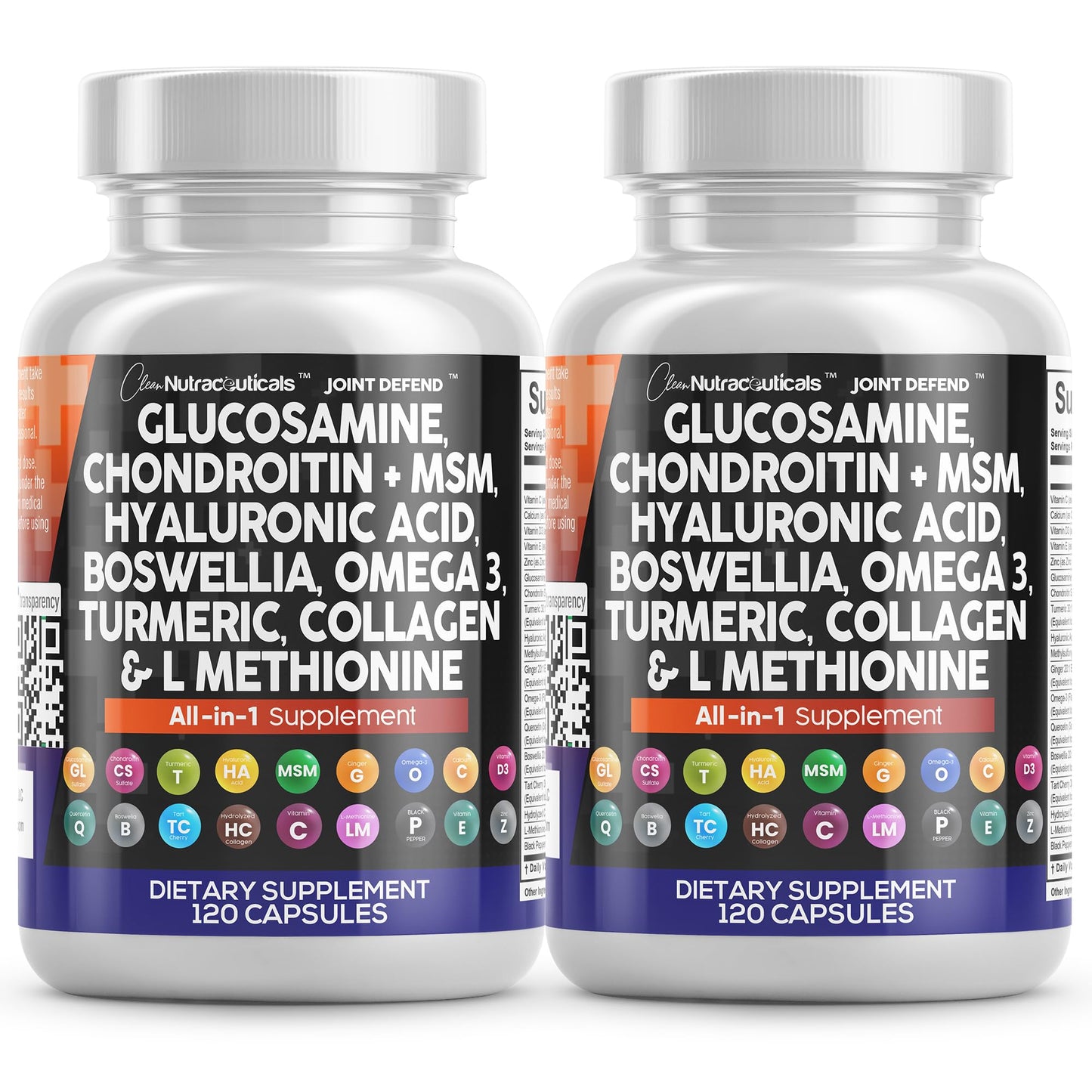 Clean Nutraceuticals Glucosamine 1500mg Chondroitin 1200mg MSM with Turmeric Curcumin, Collagen, Hyaluronic Acid, Omega 3 – Joint Health Supplement for Men & Women – Joint Complex – 120 Count