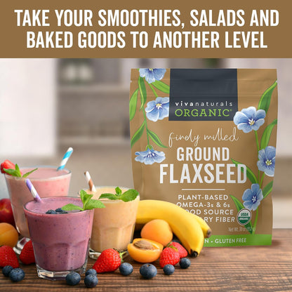 Viva Naturals Organic Ground Flaxseed - Premium Quality Plant-Based Protein and Vegan Omega 3 with Fiber, Perfect for Smoothies, Finely Milled Flaxseed 30 oz (850 g)