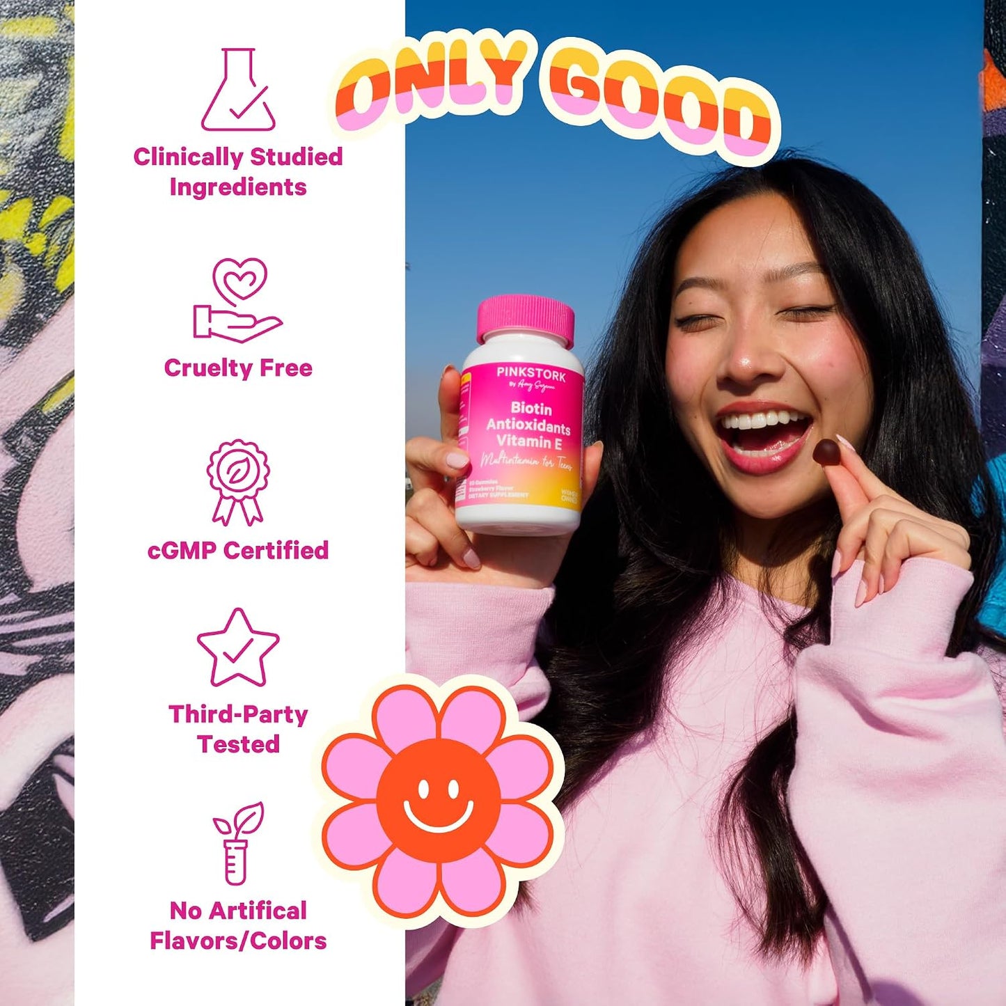 Pink Stork Biotin Multivitamin for Teens, 60 Berry Gummies | Antioxidants, Vitamin E, Clinically Studied Vitamins + Nutrients, Hair, Skin, Nails + Immune Support