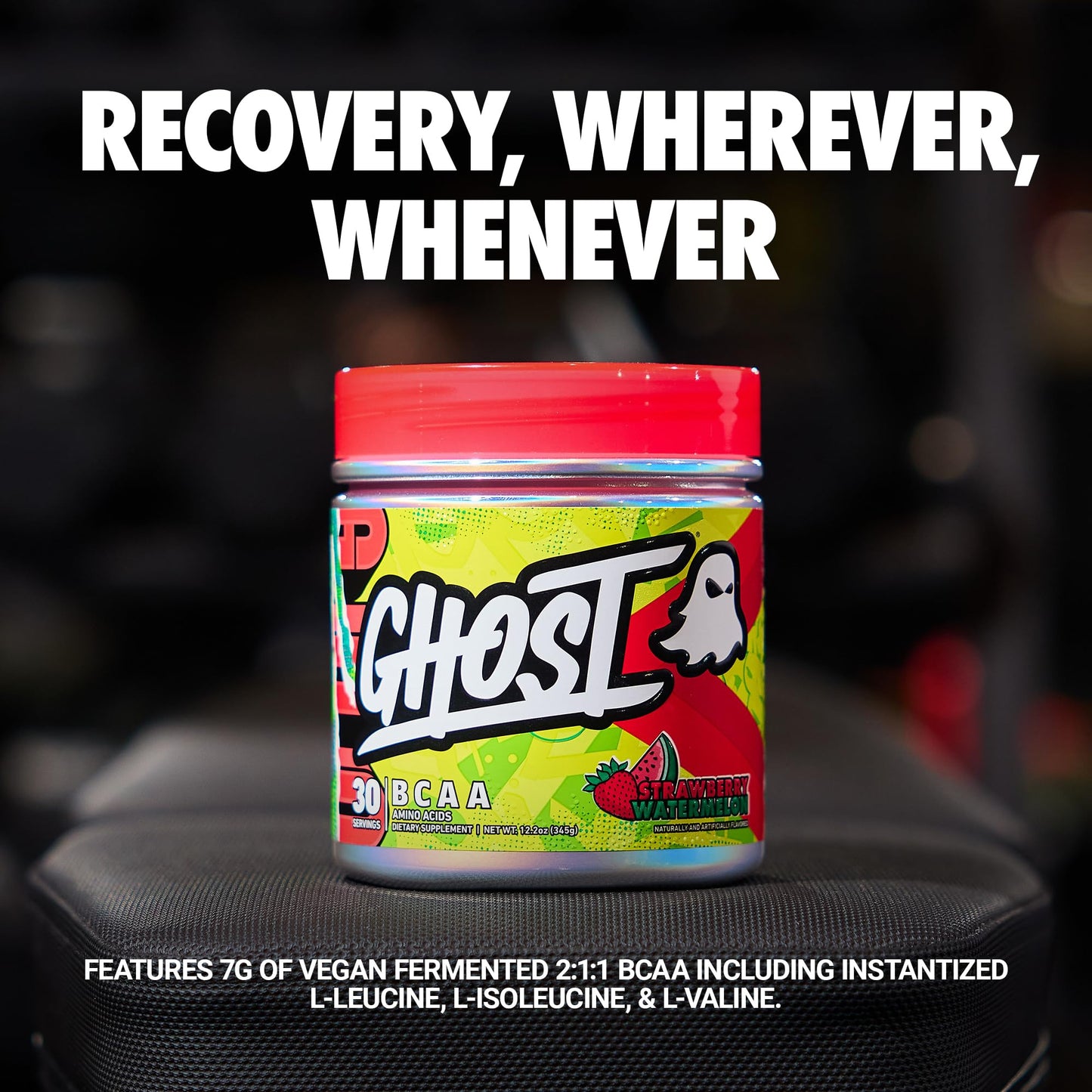 GHOST BCAA Powder Amino Acids Supplement, Sour Strips - 30 Servings - Sugar-Free Intra, Post & Pre Workout Amino Powder & Recovery Drink, 7G BCAA
