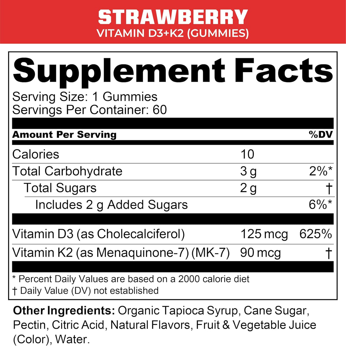 MTN OPS Vitamin D3 + K2 Gummies with MK7, Strawberry