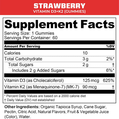 MTN OPS Vitamin D3 + K2 Gummies with MK7, Strawberry