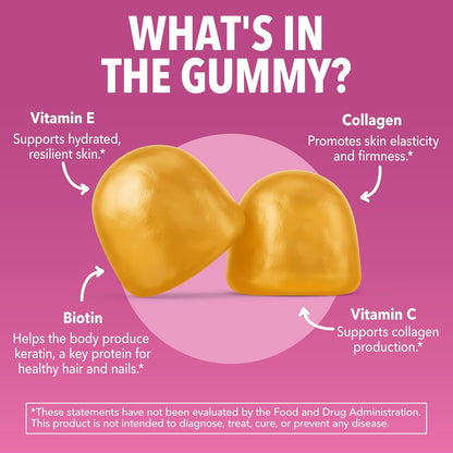 Collagen Gummies With 2500 mcg Biotin, Hair Skin & Nail Support, Lemon | For Women & Men with Biotin, Zinc, Vitamin C & E, Hydrolyzed Collagen, Lemon Flavor, 30 Servings, Hair, Skin & Nail Support