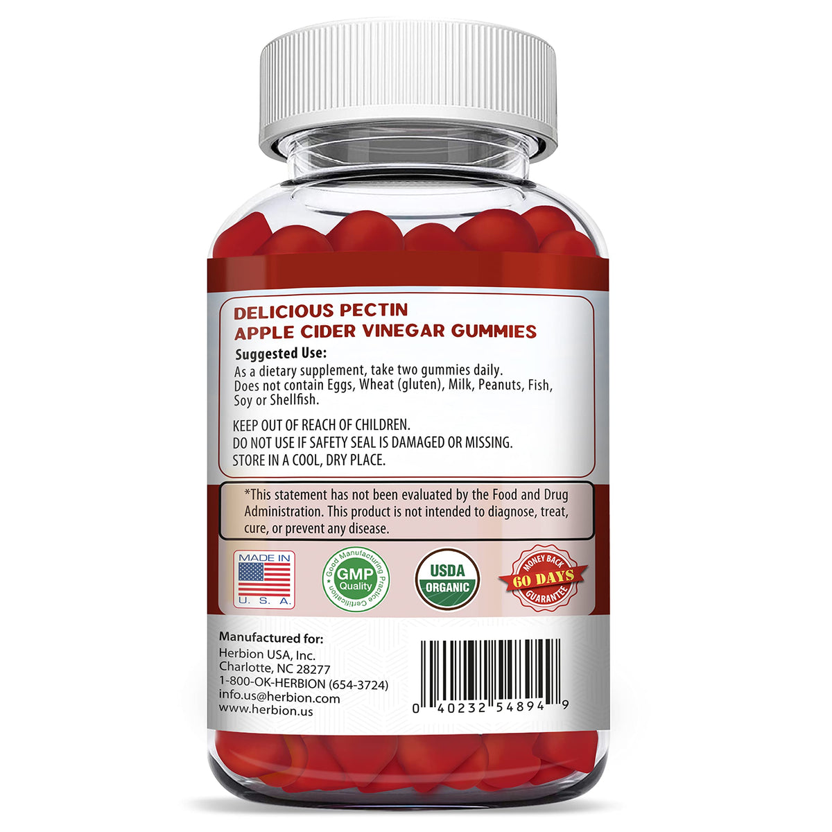 Herbion Naturals Organic Apple Cider Vinegar Gummies with The Mother, Supports Healthy