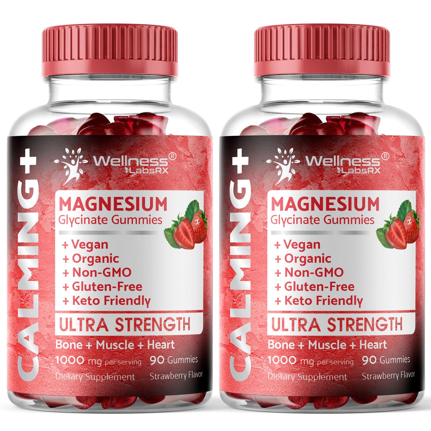 Magnesium Glycinate Gummies, 1000 mg - Magnesium Supplement to Support Relaxation, Heart Health - Chewable Calm Magnesio Gummies for Adults, Glicinato De Magnesio - Strawberry Flavor