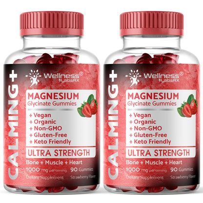 Magnesium Glycinate Gummies, 1000 mg - Magnesium Supplement to Support Relaxation, Heart Health - Chewable Calm Magnesio Gummies for Adults, Glicinato De Magnesio - Strawberry Flavor