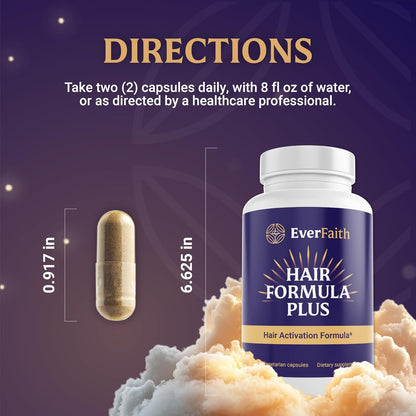 EVERFAITH Hair Formula Plus - Hair Growth Vitamins - Biotin for Hair Growth for Women & Men - with Keratin, Collagen, Saw Palmetto, Horsetail, Zinc, Ashwagandha, L-Lysine, Iron & More - 60 Capsules