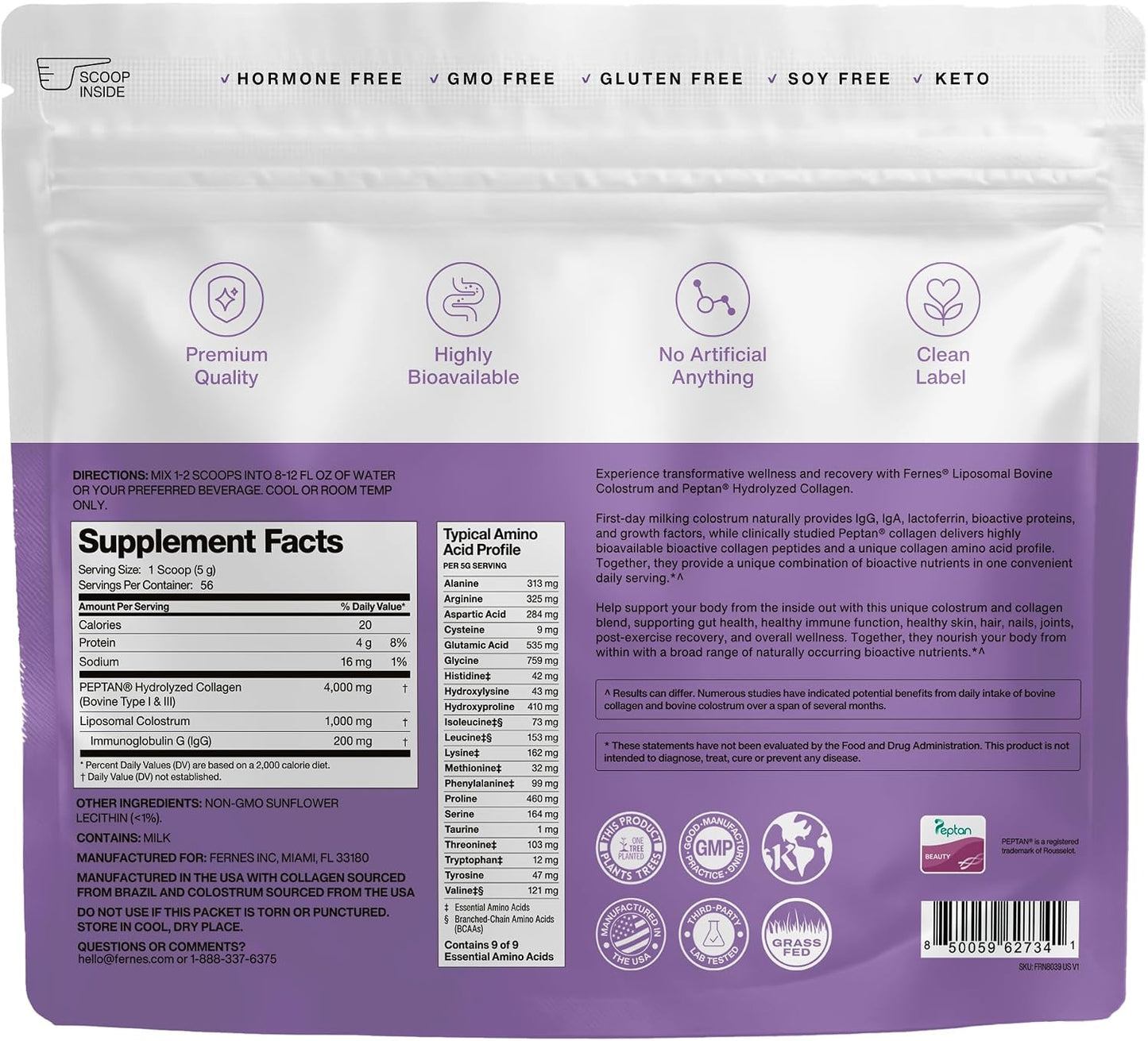 Liposomal Bovine Colostrum Powder with Collagen for Gut Health, Immune Support, Hair Growth & Beauty Supplement | Grass-Fed, Unflavored, 56 Servings