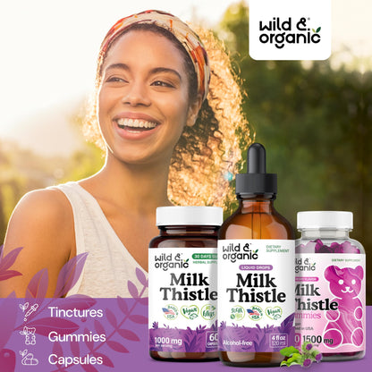 Wild & Organic Milk Thistle Liquid Drops - Liver Cleanse Detox - Silymarin Milk Thistle Supplement for Liver Support - Add to Tea - Silybum Marianum Seed Extract Tincture - Sugar & Alcohol-Free - 4 oz