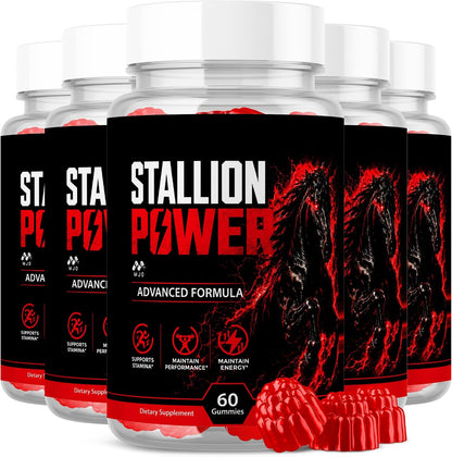 Stallion Power Gummies for Men, Male Support Supplement 5-Pack, 300 Gummies